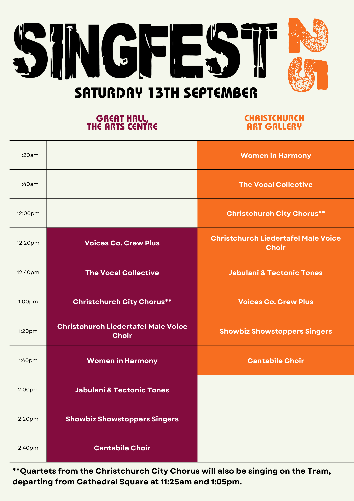 Singfest 25 Timetable